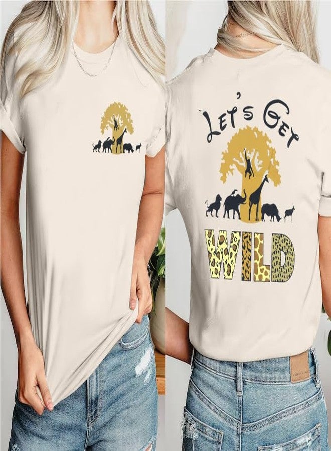 JinTing Lets Get Wild Shirts Women Animal Kingdom Shirt Family Safari Trip Tshirts Cute Zoo World Short Sleeve Tee Apricot - Image 2